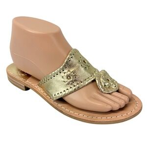 Jack Rogers Collins Slip-On Flat Sandals Womens 6M Gold Whipstitch Thong Sandals